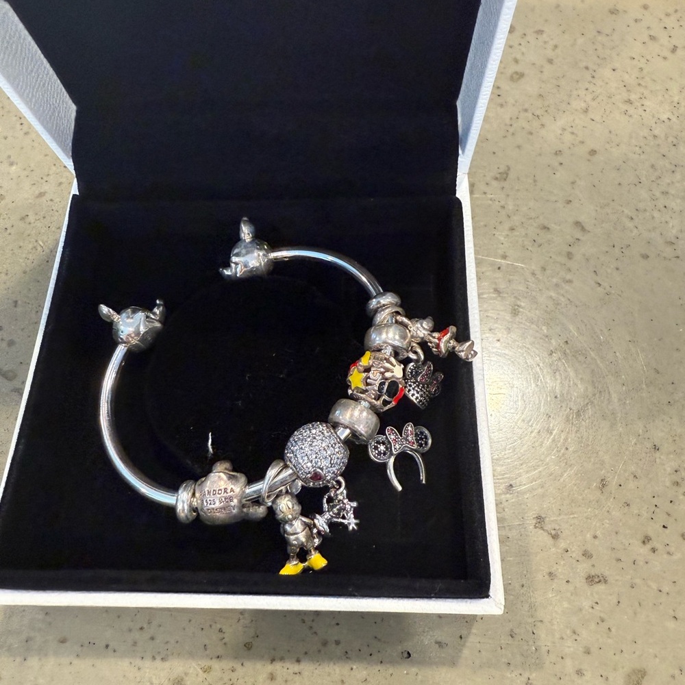 Pandora Silver Charm Bracelet with Red and Yellow Accents